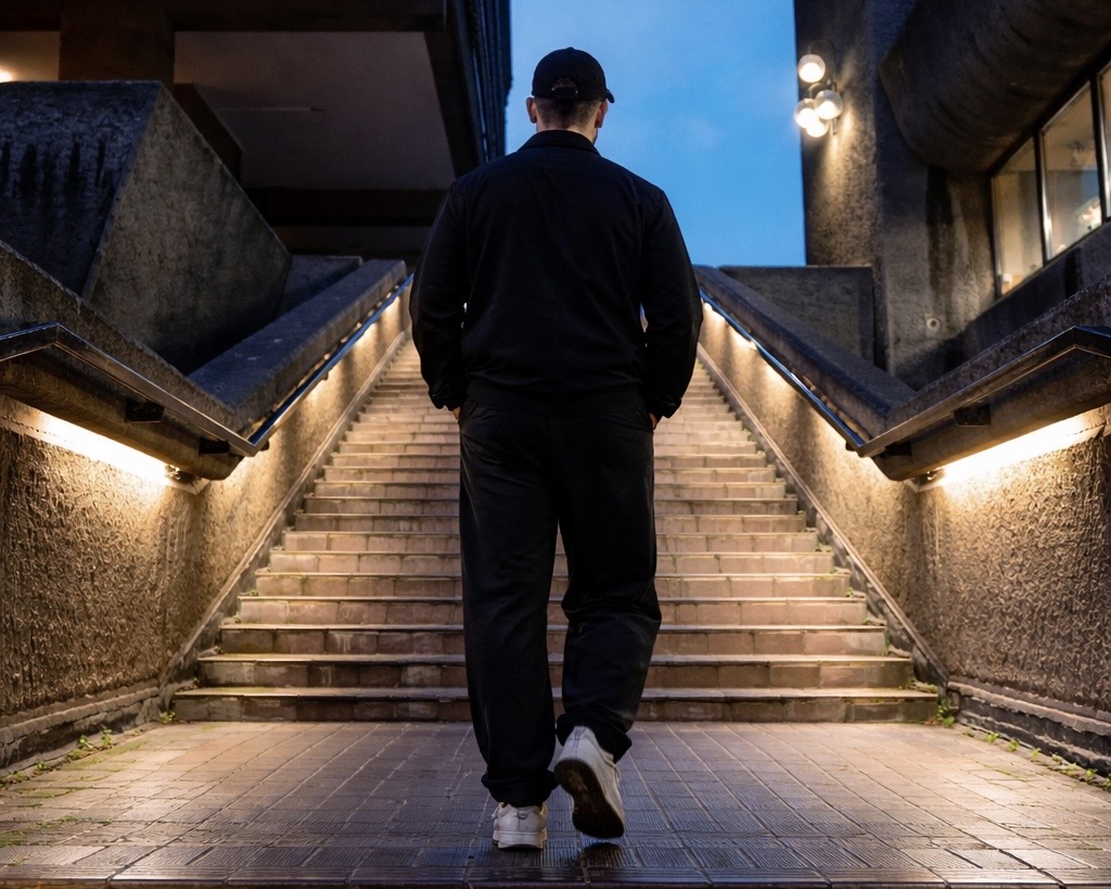 CENKK approaching stairs at night